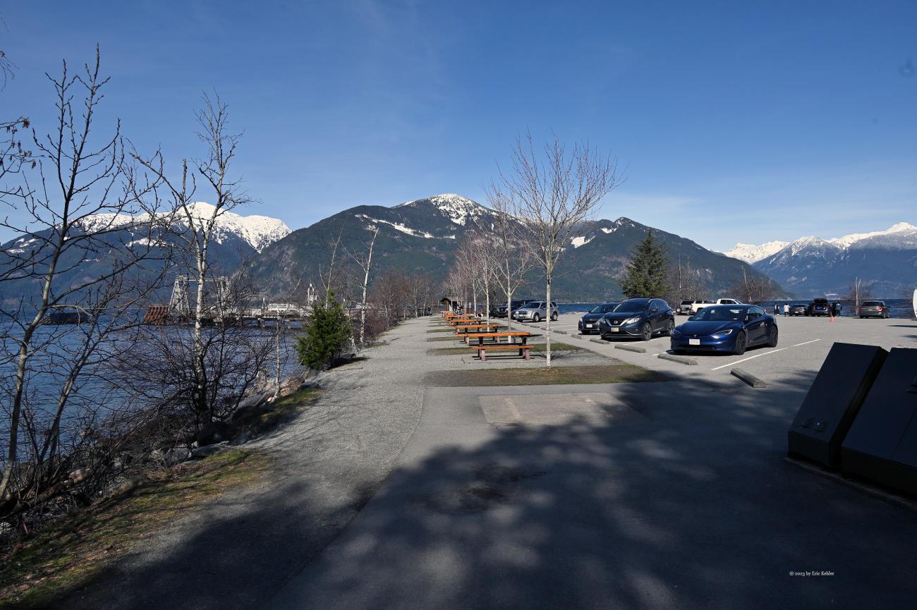 Looking west along the main parking area towards Howe Sound and the Tetrahedron Rane