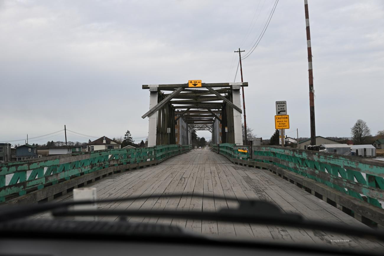 Crossing the one lane bridge over the Fraser River to Westham Island