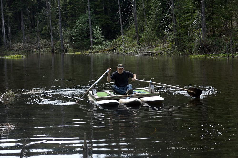 Geoff couldn't resist the small raft that was just sitting there waiting for him