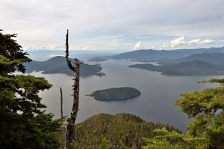 A view of Howe Sound and its islands from the summit