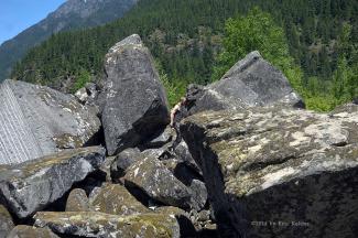 Geoff making his way through the boulder field