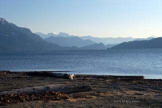 Looking south down Lake Harrison from the Big Silver Creek mouth, Mt Cheam and Lady Peak in the distance.