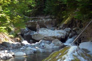 Geoff exploring the small gorge formed by Garnet Creek