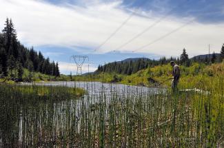 Geoff looking at the small lake near the source of American Creek