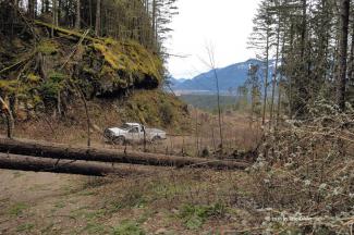 Looking back at the truck from across the washout